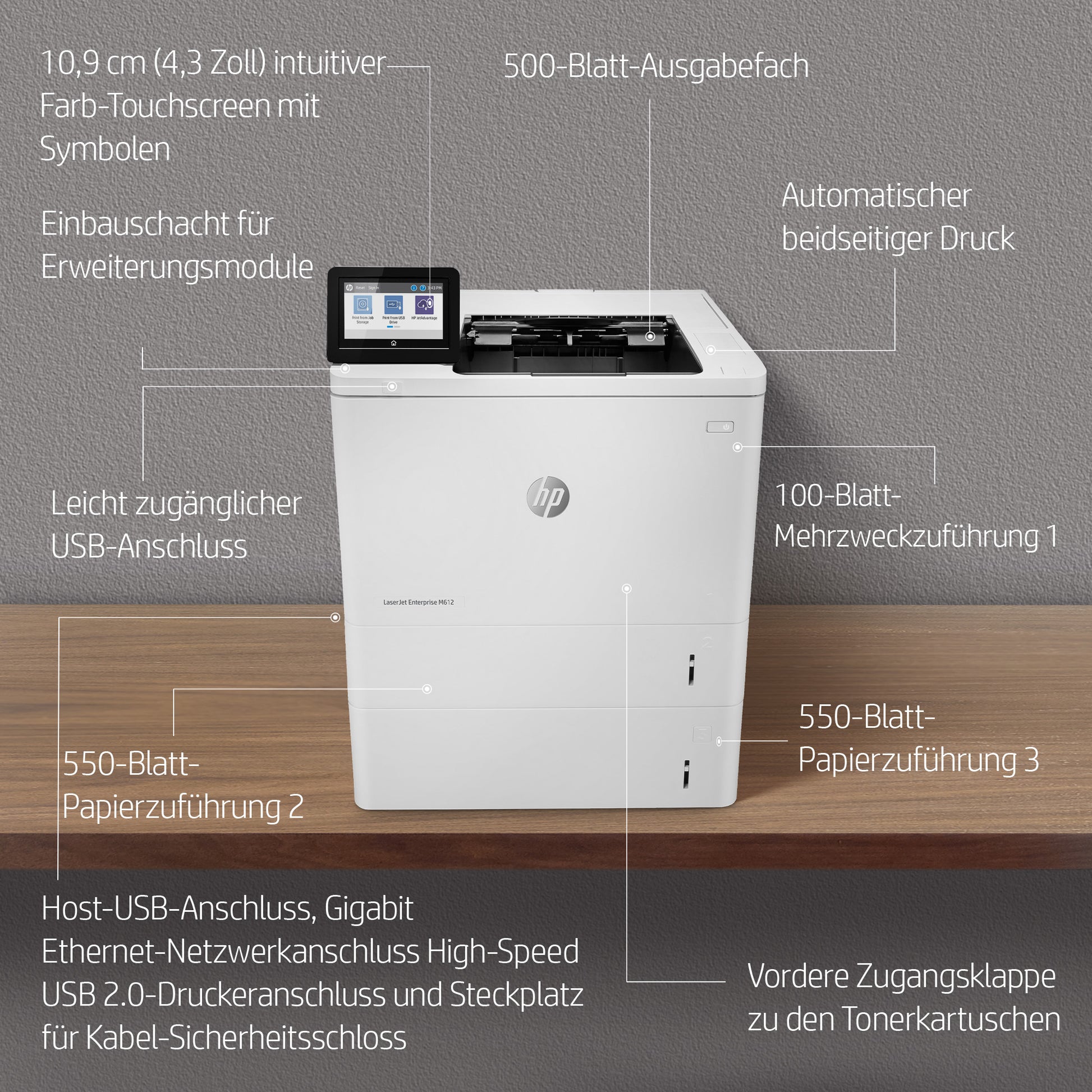 HP LaserJet Enterprise M612dn – A4, S/W, 71 S./Min.