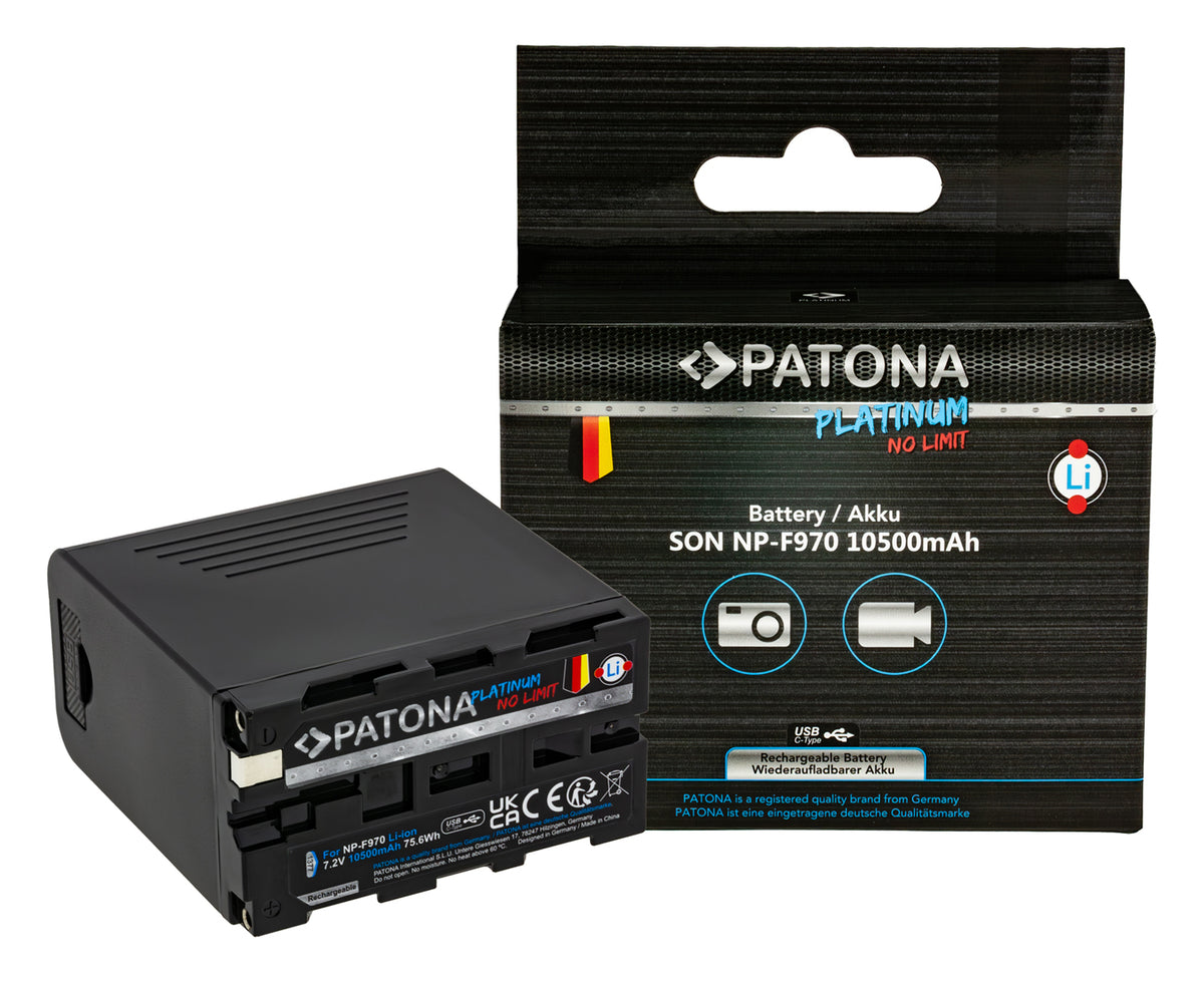PATONA Platinum Akkupack – 10'500 mAh (75,6 Wh), PD 20 W USB-C – für Sony NP-F970, NP-F960, NP-F950