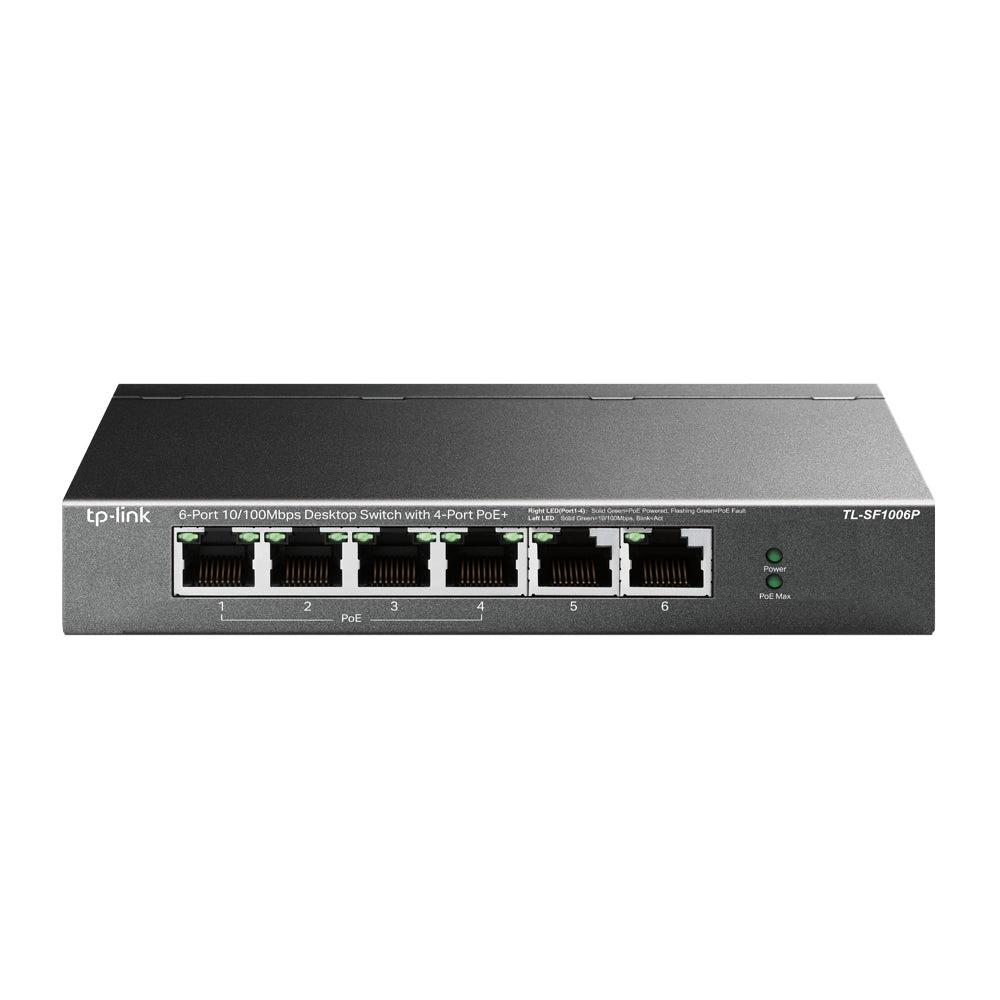 TP-Link TL-SF1006P – Unmanaged Switch – 6× 10/100, 4× PoE+, PoE-Budget 67 W, Desktop