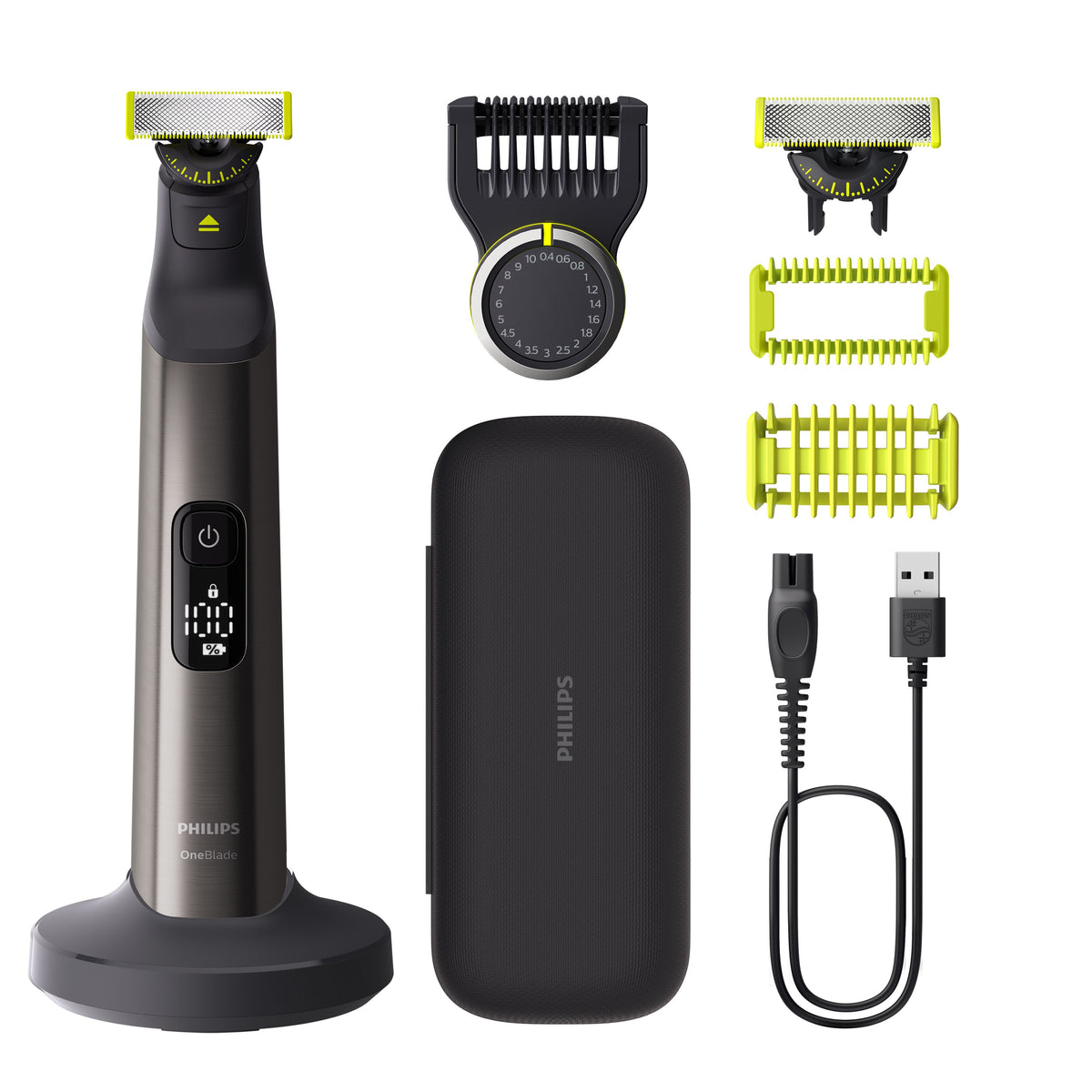 Philips Trimmer OneBlade Pro QP6652/61 – Gesicht + Körper, nass & trocken, waschbar – 120 min – chrom