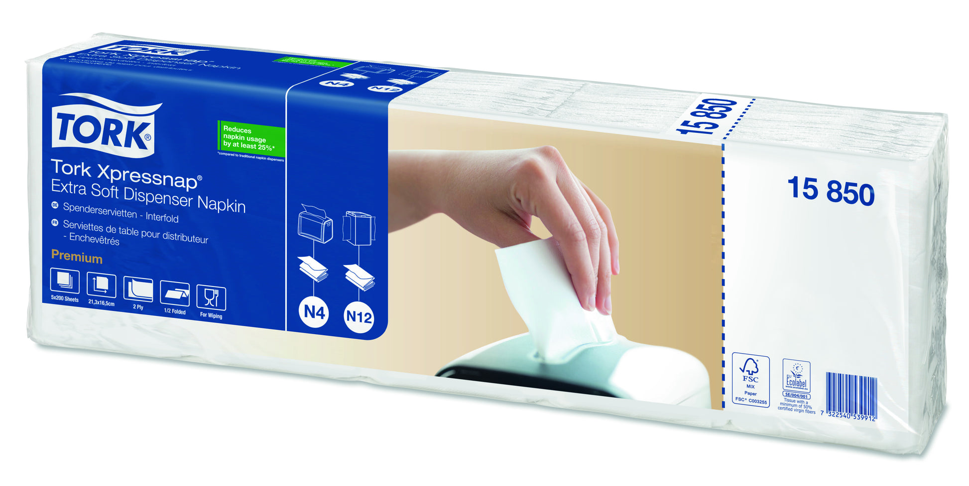 Tork Spender-Servietten N4 Schwarz – 16,5 × 21,3 cm, für N4-System – 8000 Stück