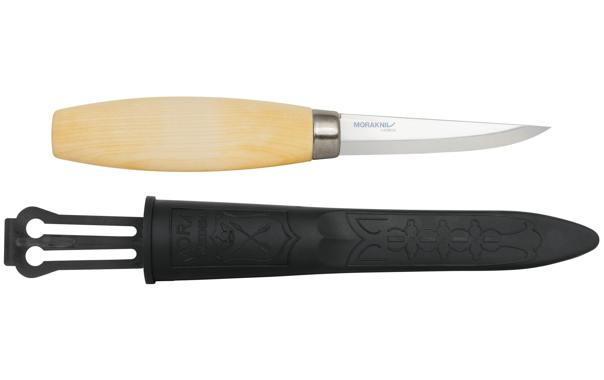 Morakniv Woodcarving 106 (C) – Schnitzmesser 82 mm, Karbonstahl, Holzgriff, mit Tragetasche