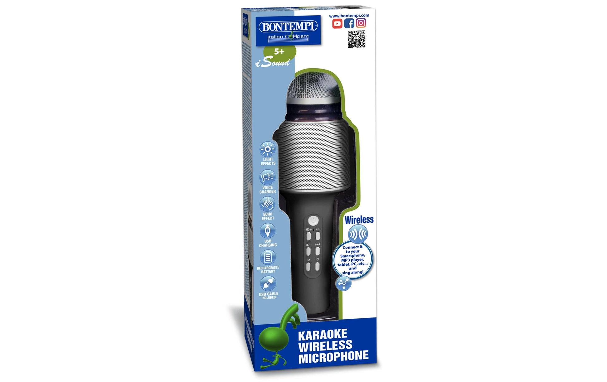 Bontempi Tischmikrofon – USB, 3,5 mm Klinke, Kabellos, für MicroSD, Schwarz