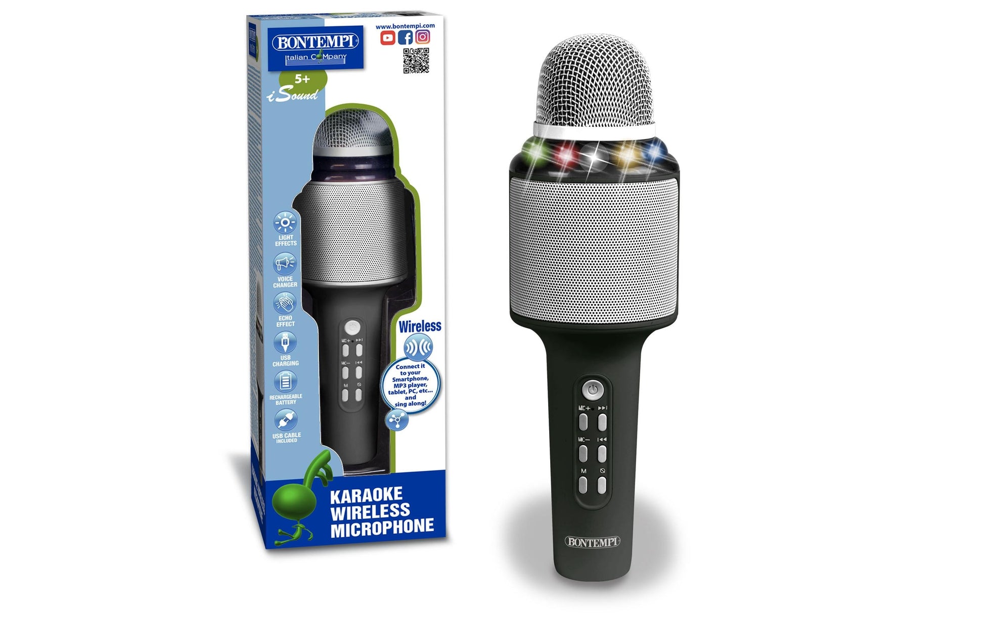 Bontempi Tischmikrofon – USB, 3,5 mm Klinke, Kabellos, für MicroSD, Schwarz
