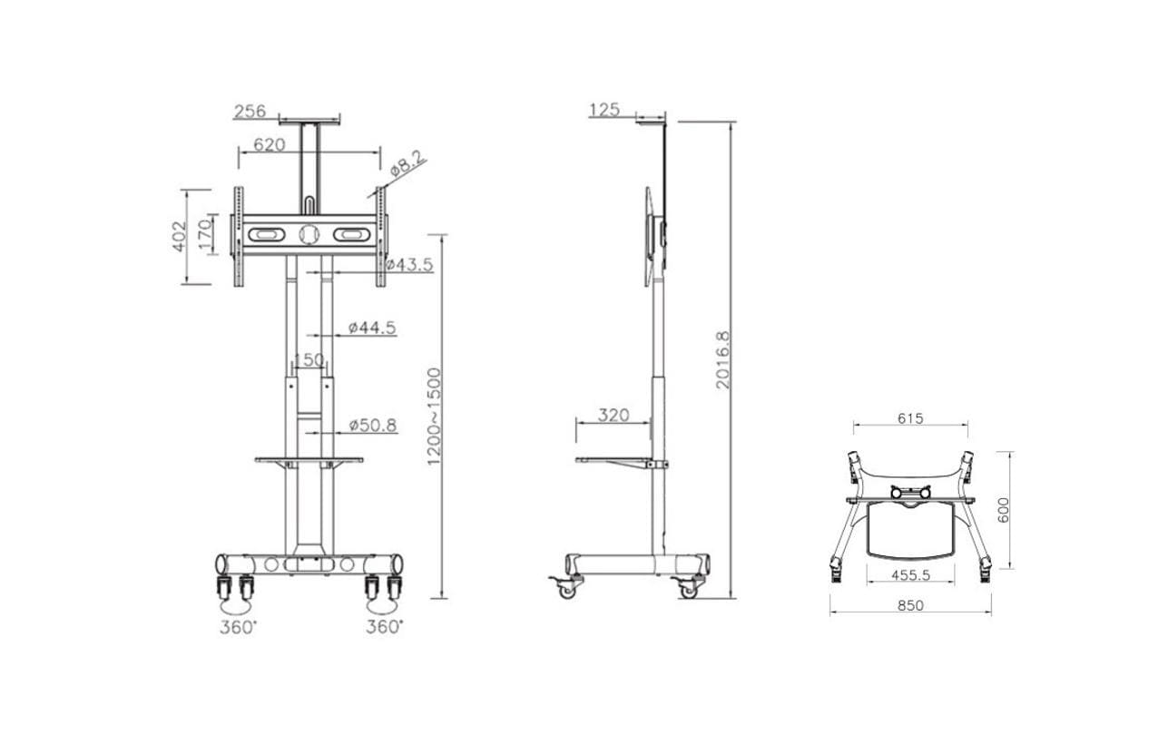 Audioraq ECO+ 2319 – Trolley, höhenverstellbar, für 58", VESA 100×200, bis 50 kg, schwarz