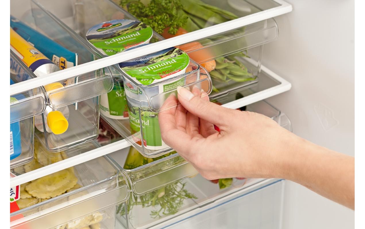 Rotho Kühlschrank-Organizer Loft – 5 l – mit Henkel, spülmaschinenfest – Kunststoff – transparent – 22 × 9 × 3