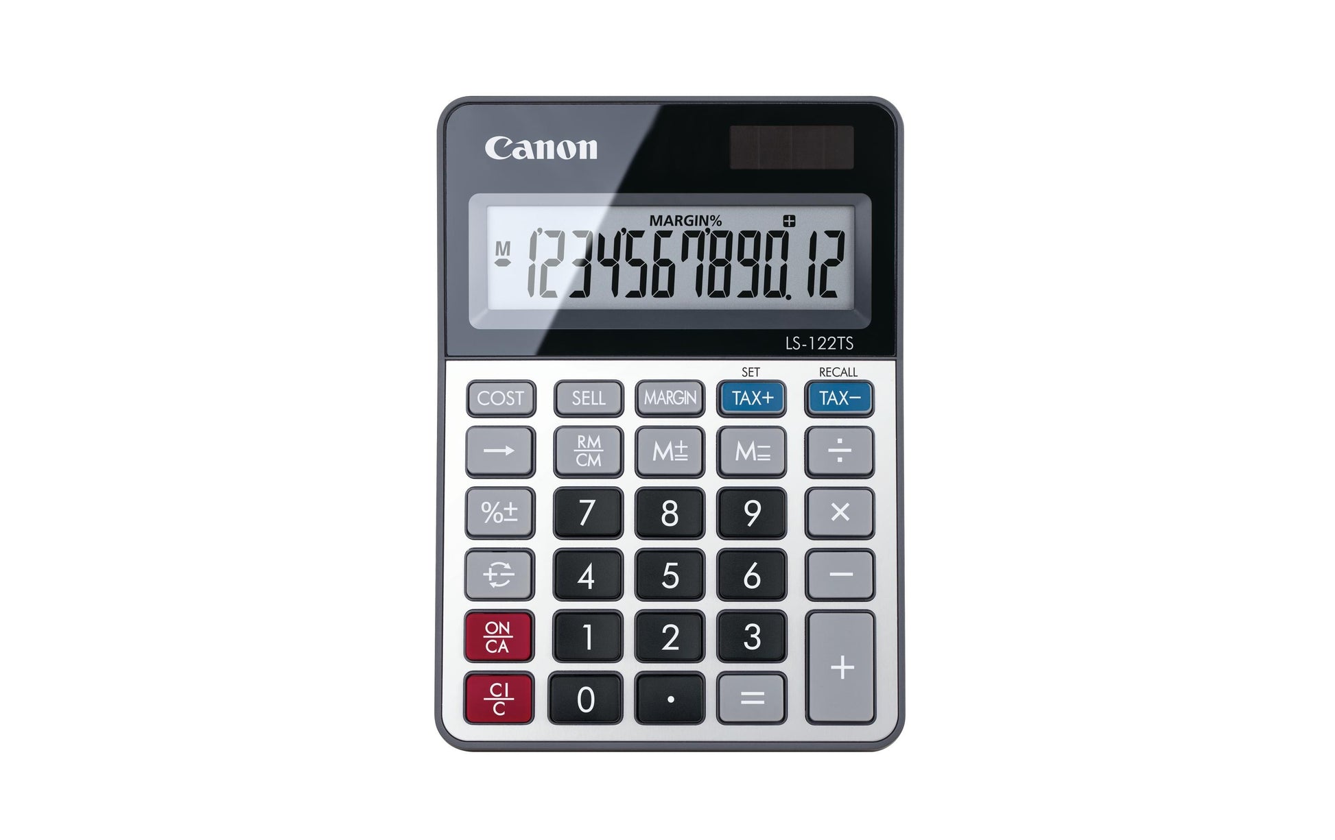 Canon Tischrechner CA-LS122TS – 12-stellig – Solar/Batterie – Grau