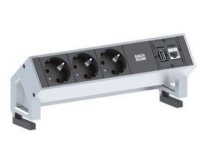 Bachmann DESK2 – Tischsteckdosenleiste, 3× Schuko (Typ F), 1× CAT6A, 1× USB, 0,2 m, Stecker GST18