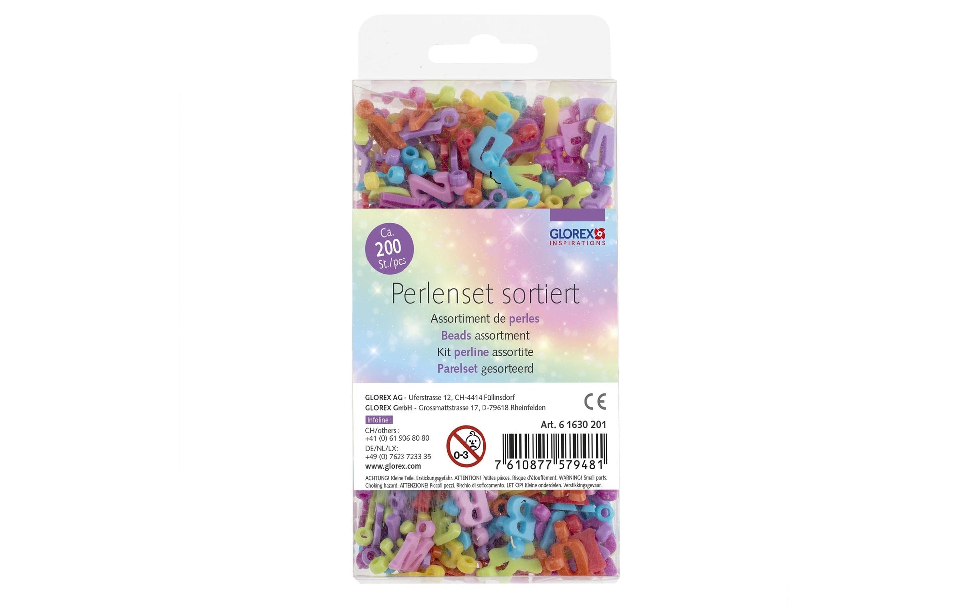 GLOREX Perlenmischung, Acryl – Mehrfarbig – 200 Stk. – Buchstaben