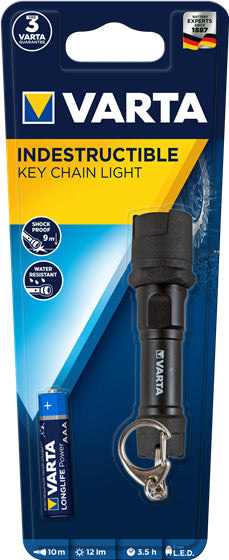 Varta LED-Schlüsselanhänger Key Chain Light – IPX4, 12 lm, inkl. 1 × AAA, Gummi, Schwarz