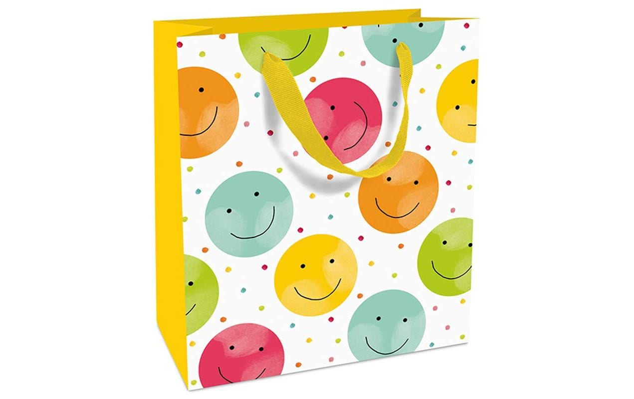 Braun + Company Tragetasche – Happy Smileys – Papier, teillackiert, matt, mit Ripsband – 180 × 210 × 80 mm