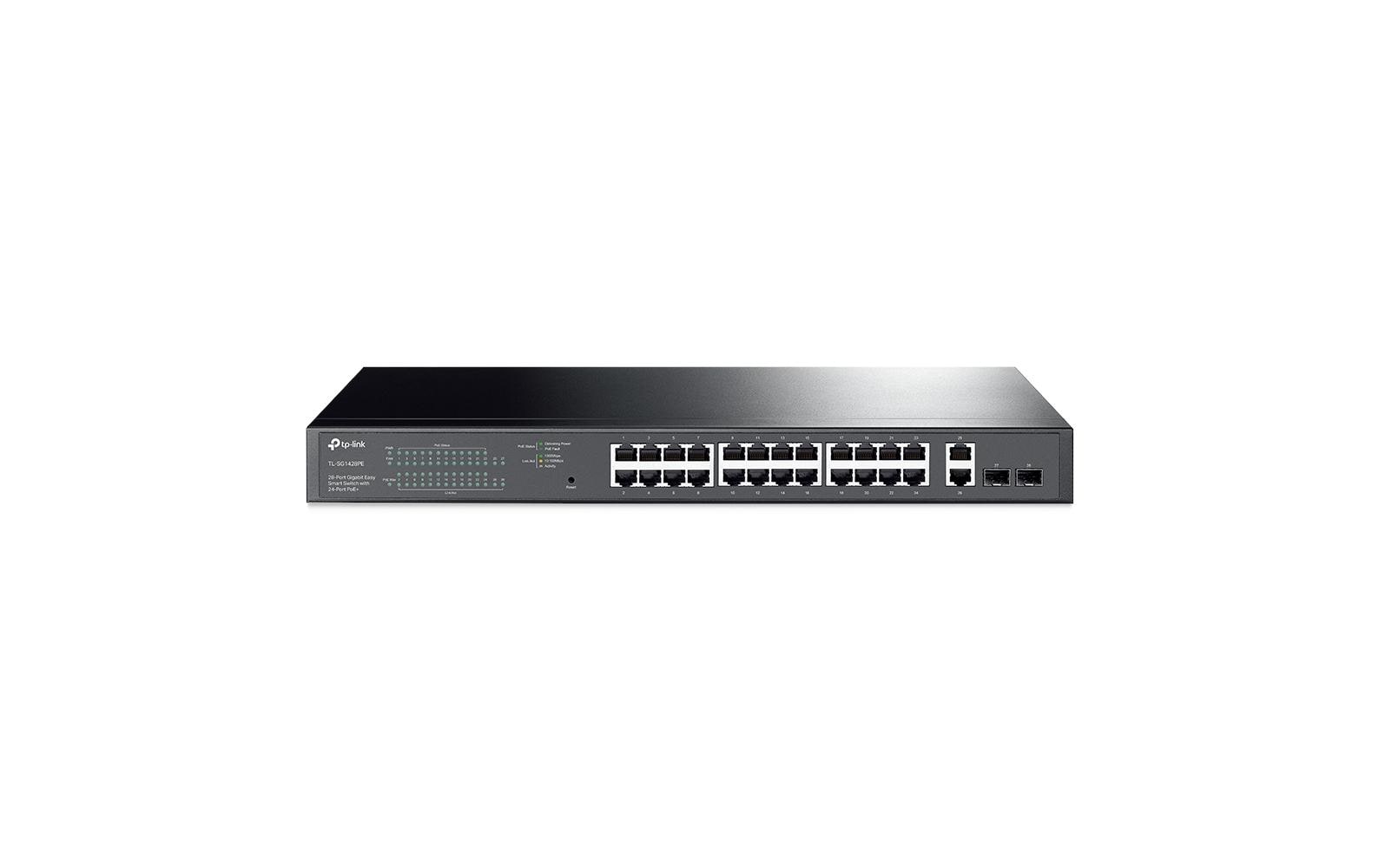TP-Link TL-SG1428PE – Managed L2 Switch – 24× 1G (PoE+), 2× 1G, 2× SFP, PoE-Budget 250 W, 19", 1U