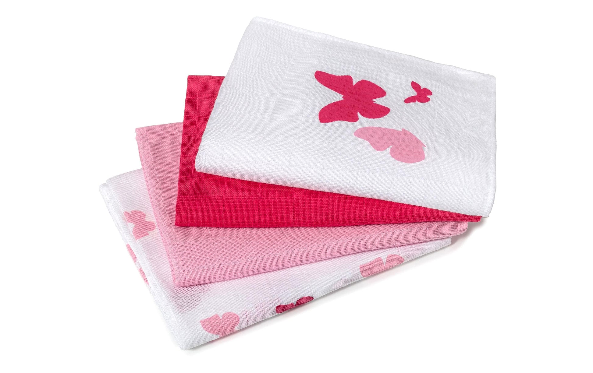 Makian Handtuch-Set – 80 × 80 cm, Rosa/Rot/Weiss, Baumwolle, 4er-Set