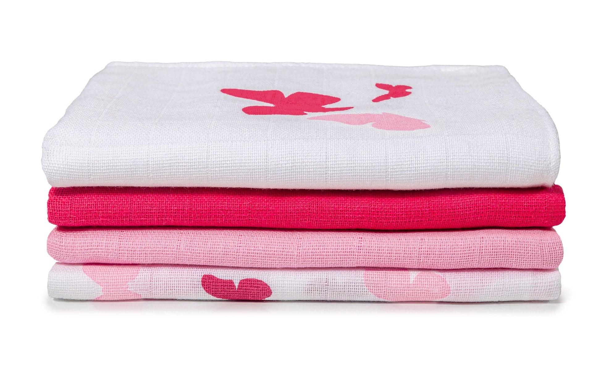 Makian Handtuch-Set – 80 × 80 cm, Rosa/Rot/Weiss, Baumwolle, 4er-Set