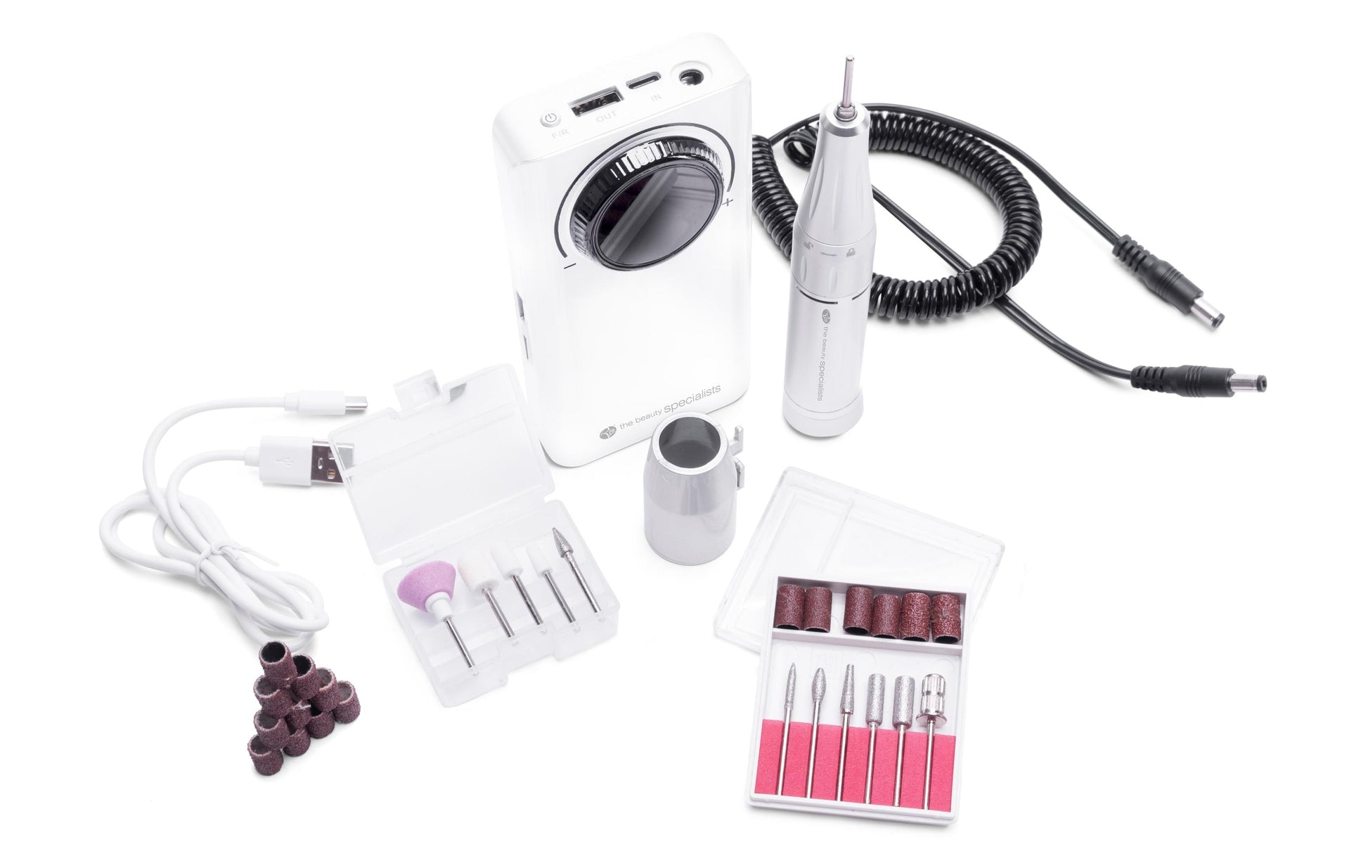 Rio Elektrische Nagelfeile – Akku, 35000 U/min, 11 Aufsätze – Silber – Aluminium