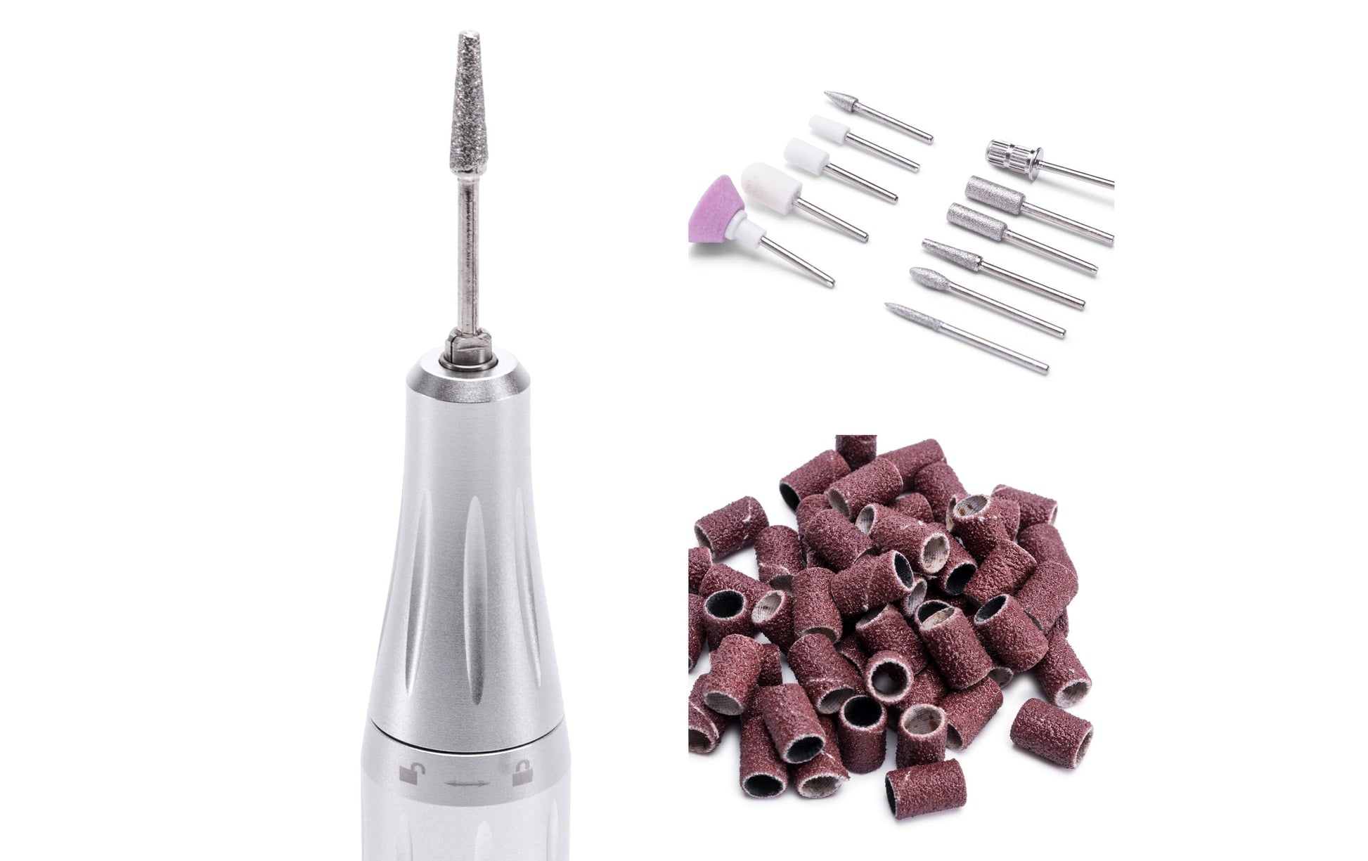 Rio Elektrische Nagelfeile – Akku, 35000 U/min, 11 Aufsätze – Silber – Aluminium