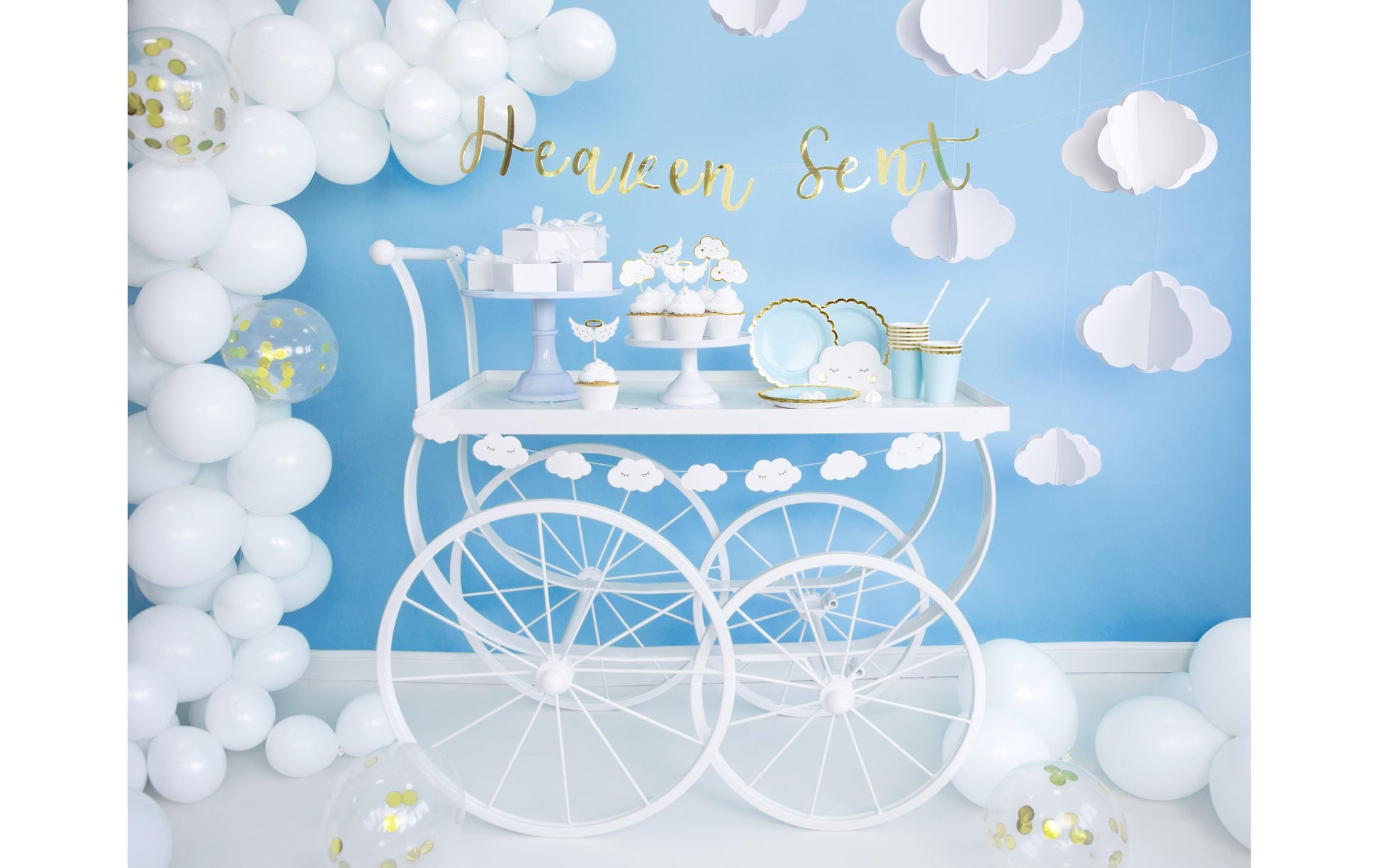 PartyDeco Papierstrohhalme, 19,5 cm, Hellblau/Weiss – 10 Stk.