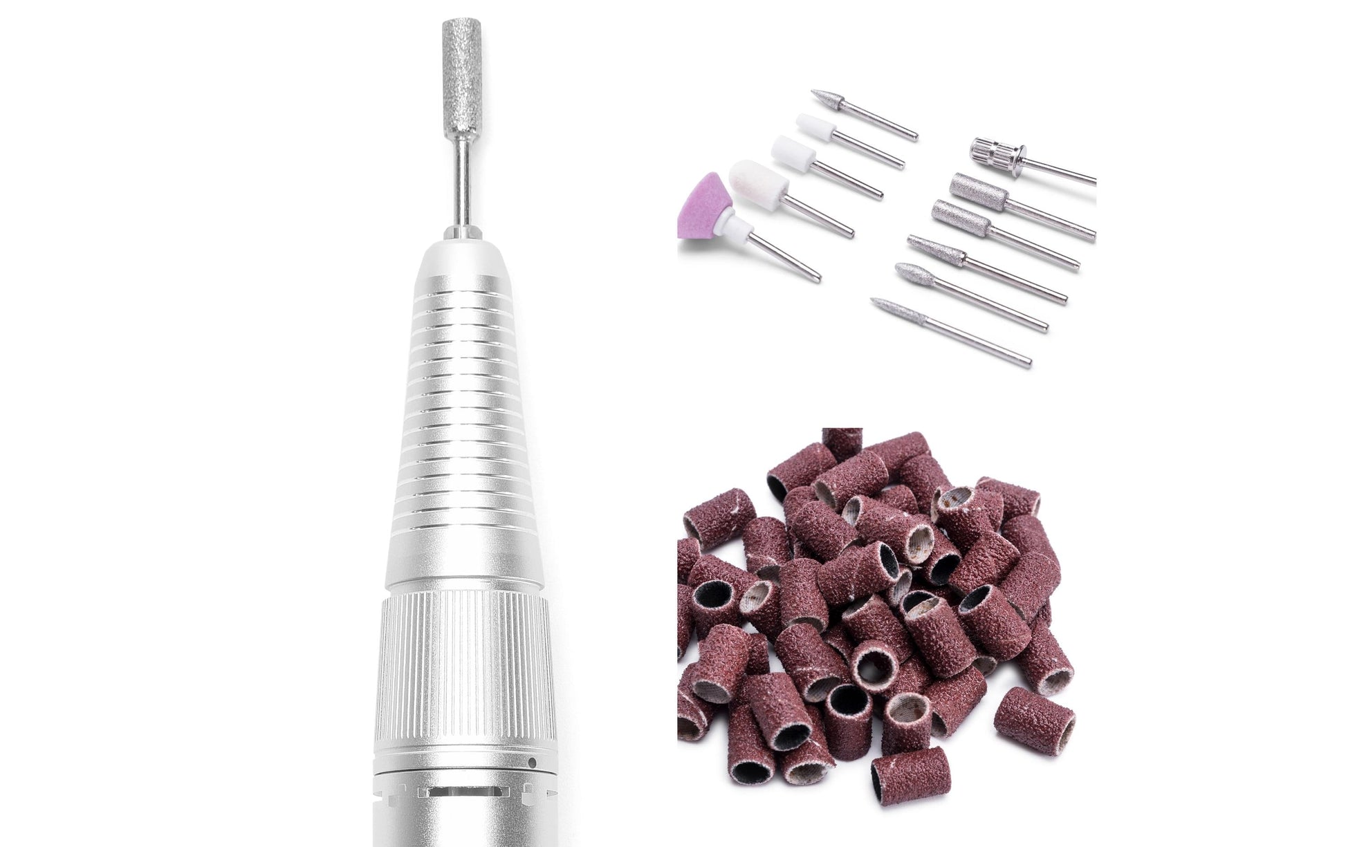 Rio Elektrische Nagelfeile NASP – Li-Ion Akku, 66 Stk – Silber/Weiss