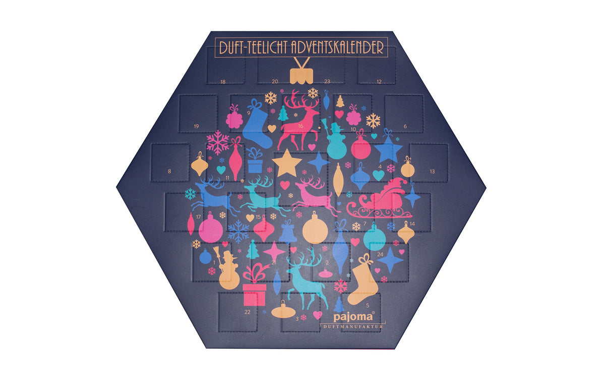 Pajoma Adventskalender – Weihnachten – 24 Duftteelichter – 32 × 37 × 4 cm