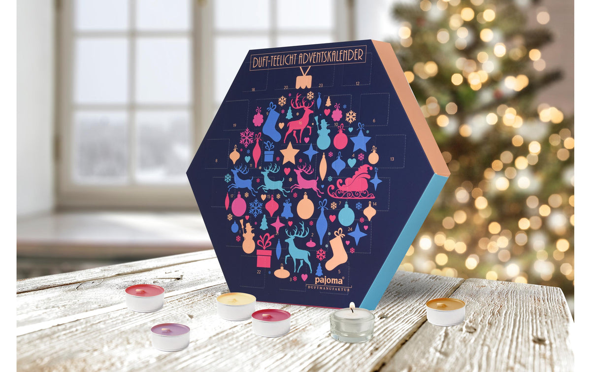 Pajoma Adventskalender – Weihnachten – 24 Duftteelichter – 32 × 37 × 4 cm