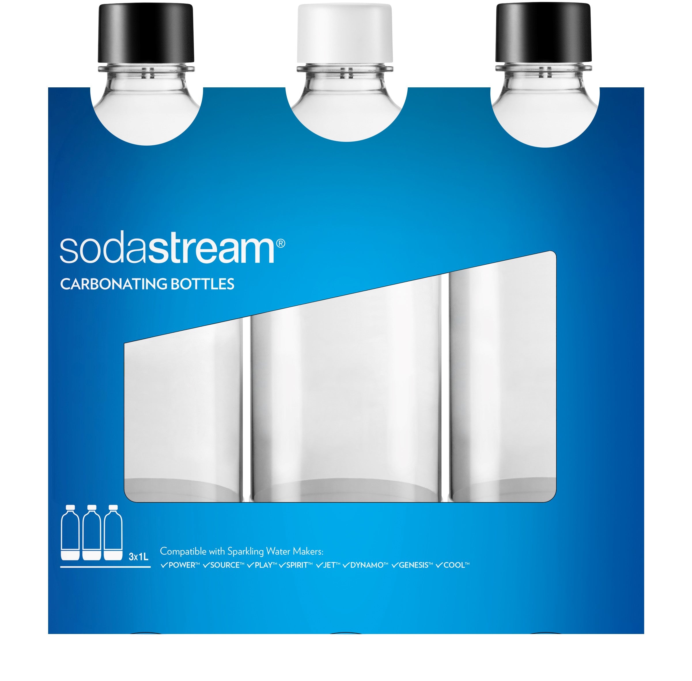 SodaStream Karbonisiererflasche Universal – 1 l, 3 Stk., PET – für Power, Source, Play