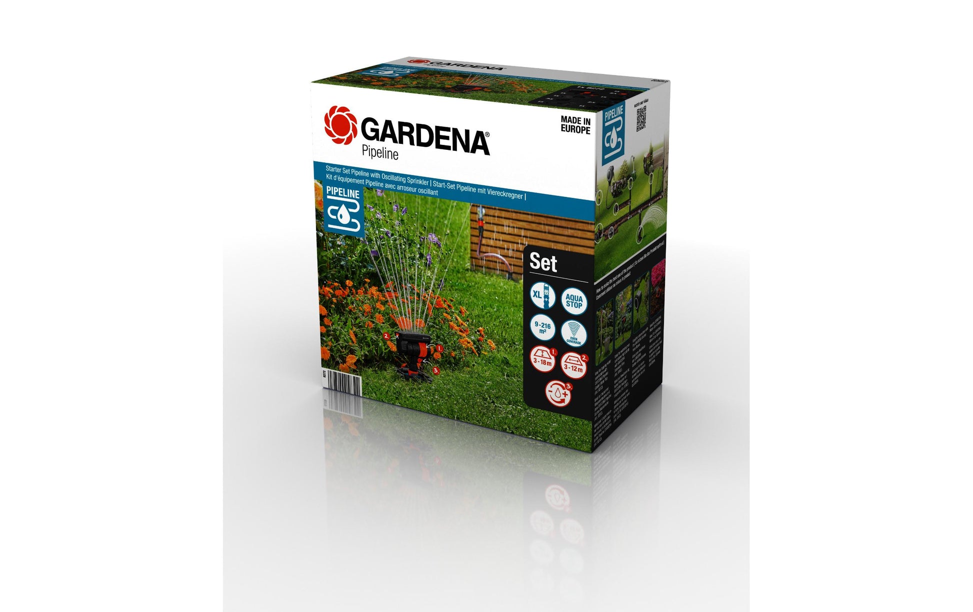 Gardena Start-Set Viereckregner – Kunststoff, Schwarz, 216 m²