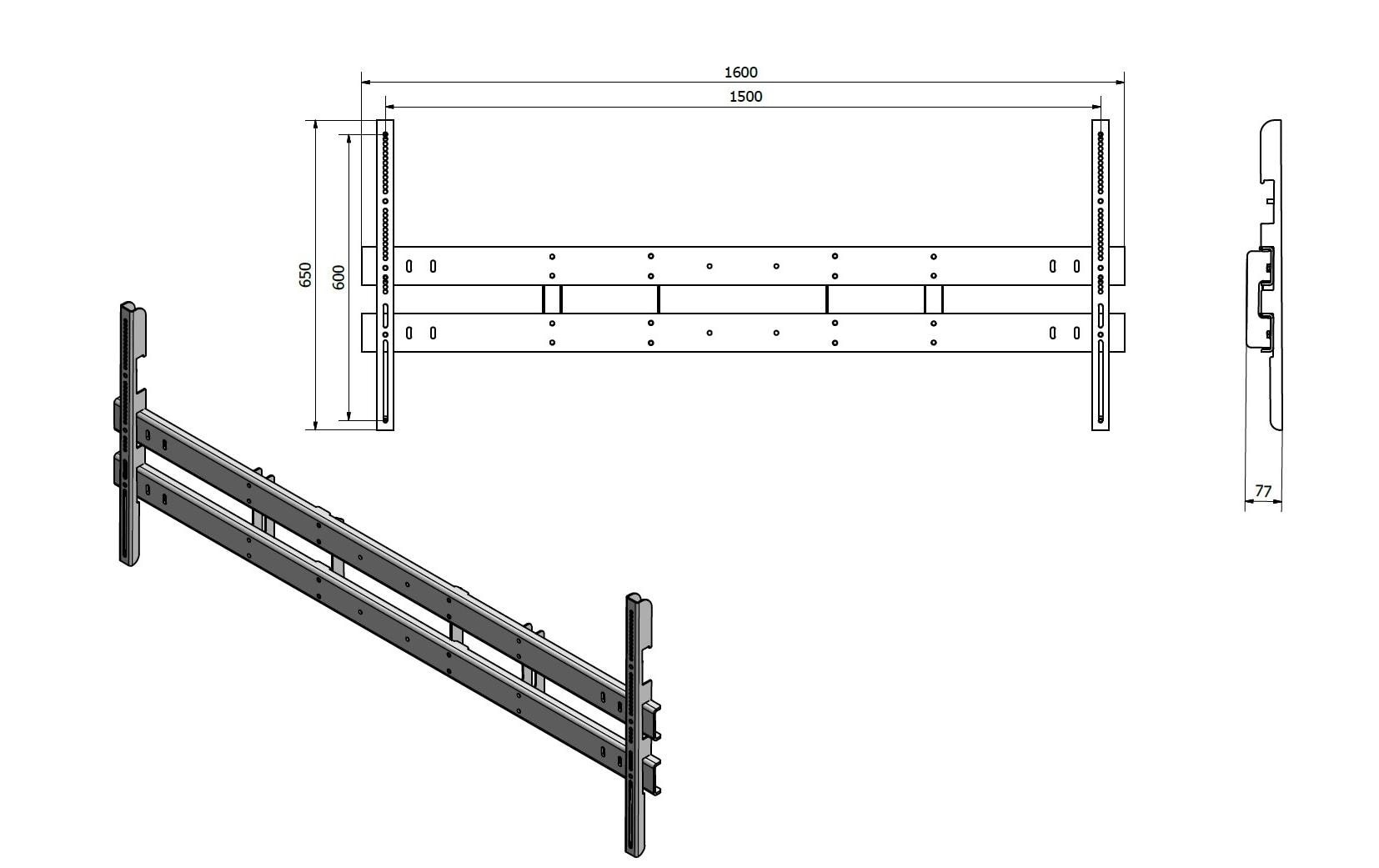 DSS VESA Adapter – Dreh-Adapter für Mobilift 0049, 0193, VESA 1500×600 mm, Schwarz