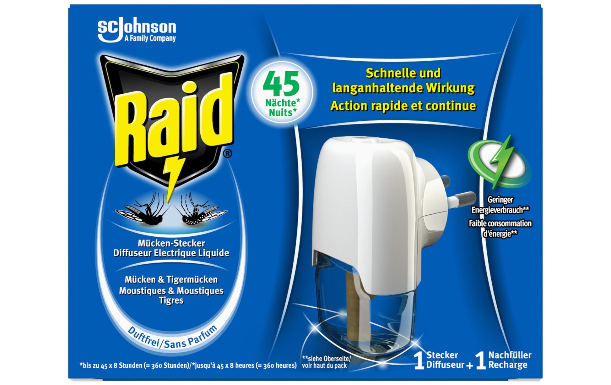 Raid Mücken-Stecker 45 Nächte Insektenfalle – 27 ml – weiss – für Mücken