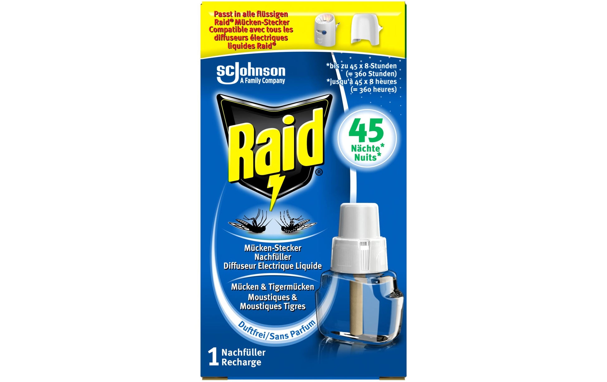 Raid Mücken-Stecker Nachfüller – 27 ml – transparent – für Mücken