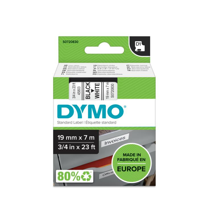DYMO Schriftband – 19 mm × 7 m, weiss, schwarz – D1-TAPE