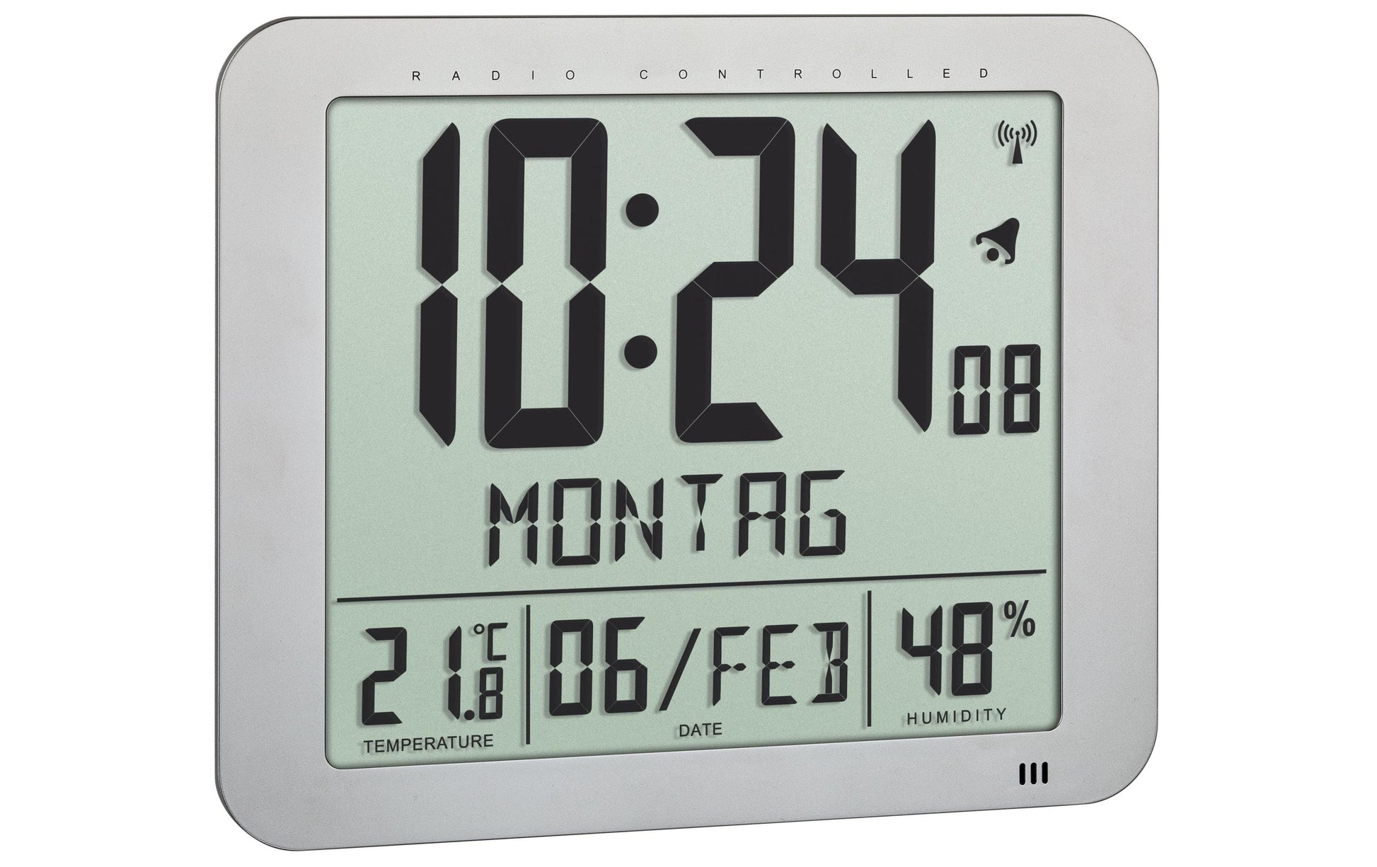 TFA-Dostmann TFA Dostmann Wanduhr – Digital, Funk, Thermometer, 24,8 × 20,6 × 2,5 cm, Silber
