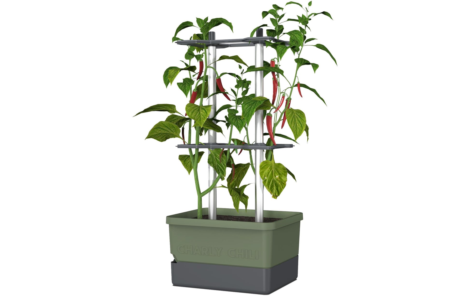 Gusta Garden CHARLY CHILI Topfpflanzer – 10 l, 27,5 × 68,7 × 34,5 cm – Kunststoff & Aluminium, dunkelgrün