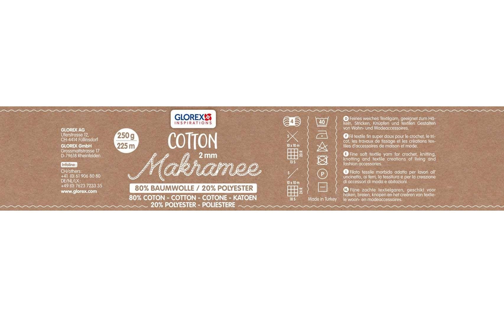 Glorex Makramee-Kordel Beige – Ø 2 mm, 250 g, 225 m, 80% Baumwolle/20% Polyester