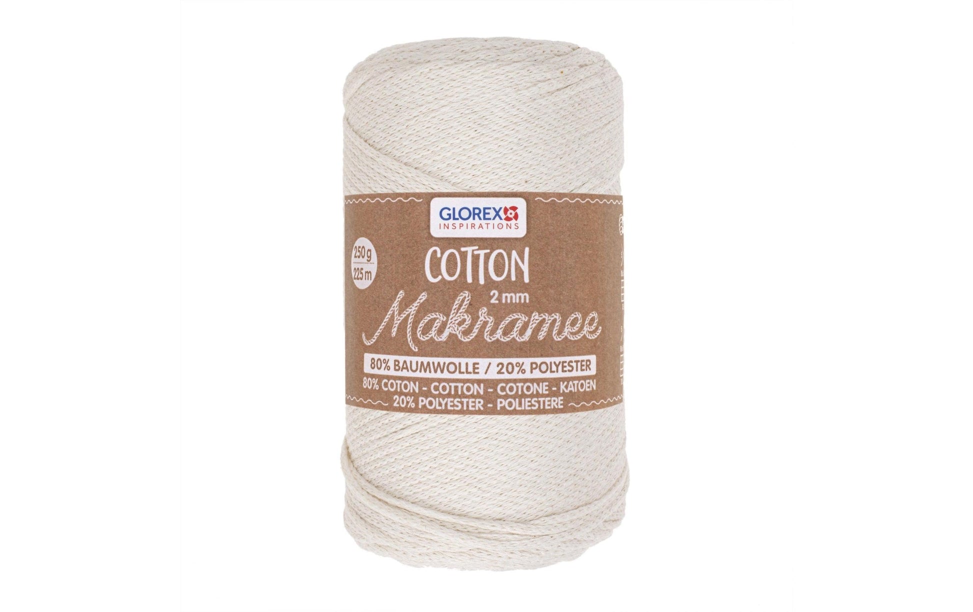 Glorex Makramee-Kordel Beige – Ø 2 mm, 250 g, 225 m, 80% Baumwolle/20% Polyester