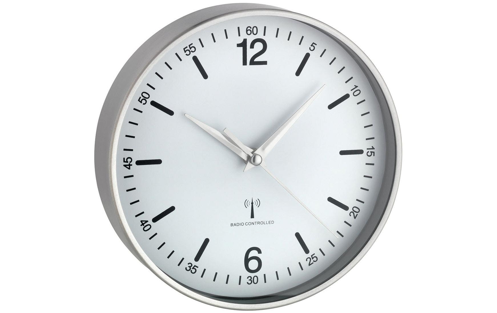 TFA-Dostmann TFA Dostmann Wanduhr – Funk, analog, Ø 19,5 cm, Silber, Aluminium/Glas