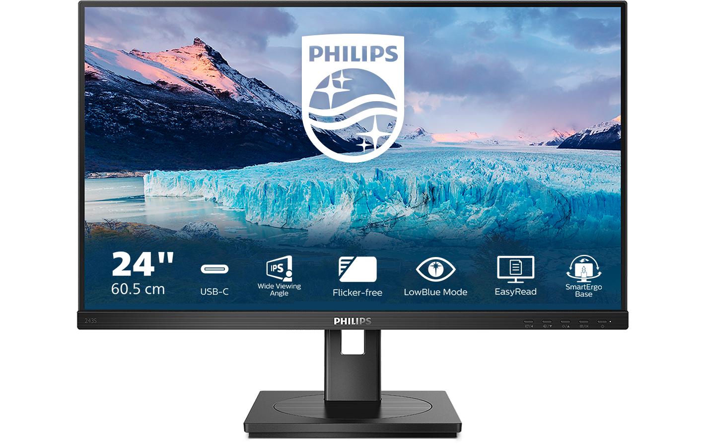 Philips 243S1/00 – Monitor, 23,8", 1920 × 1080 (Full HD), IPS, 75 Hz, 250 cd/m², VESA 100 × 100, Schwarz