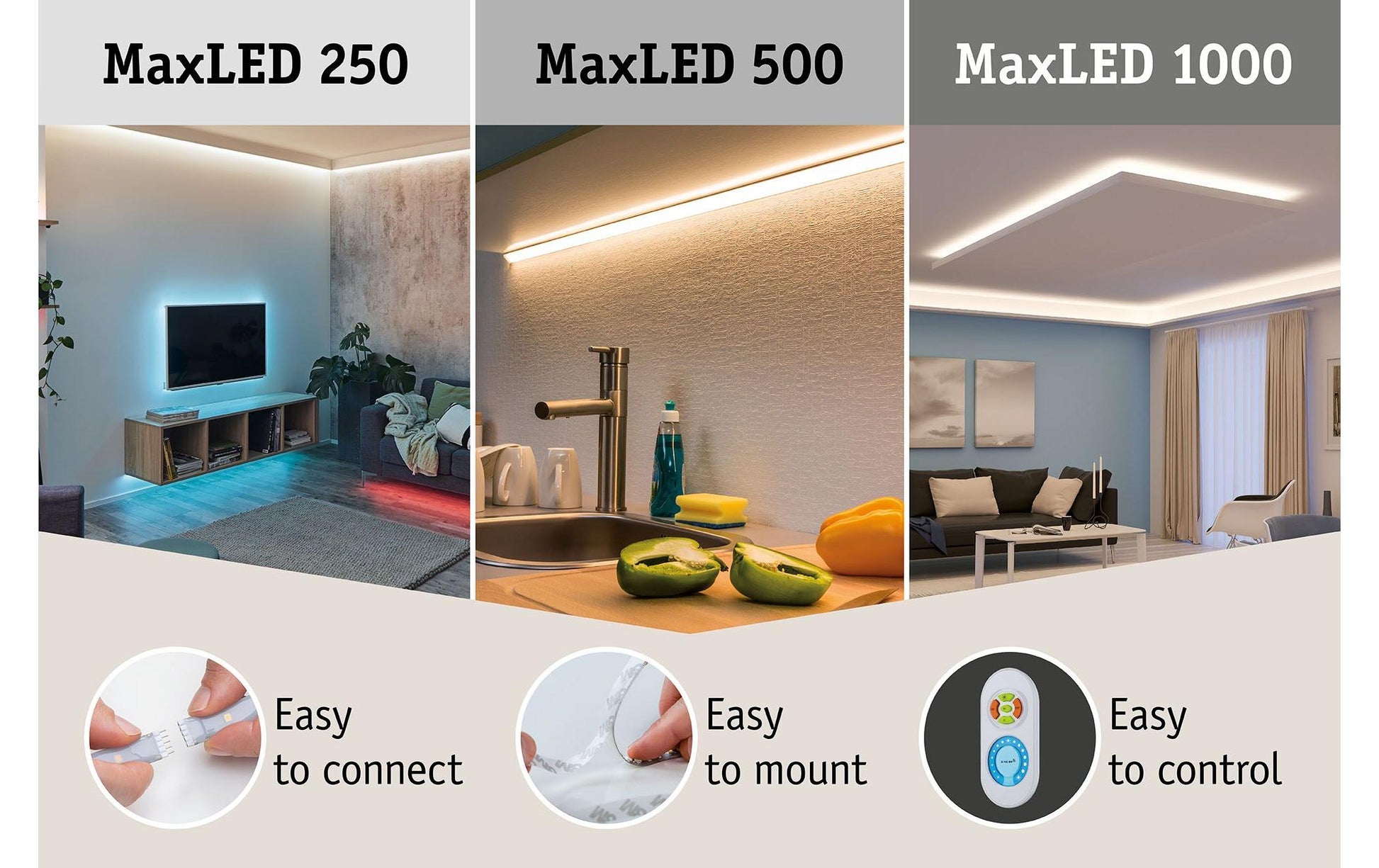 Paulmann LED-Strip MaxLED 500 – 2,5 m, 1375 lm, 16 W, 2700–6500 K, dimmbar, IP44, silber, beschichtet