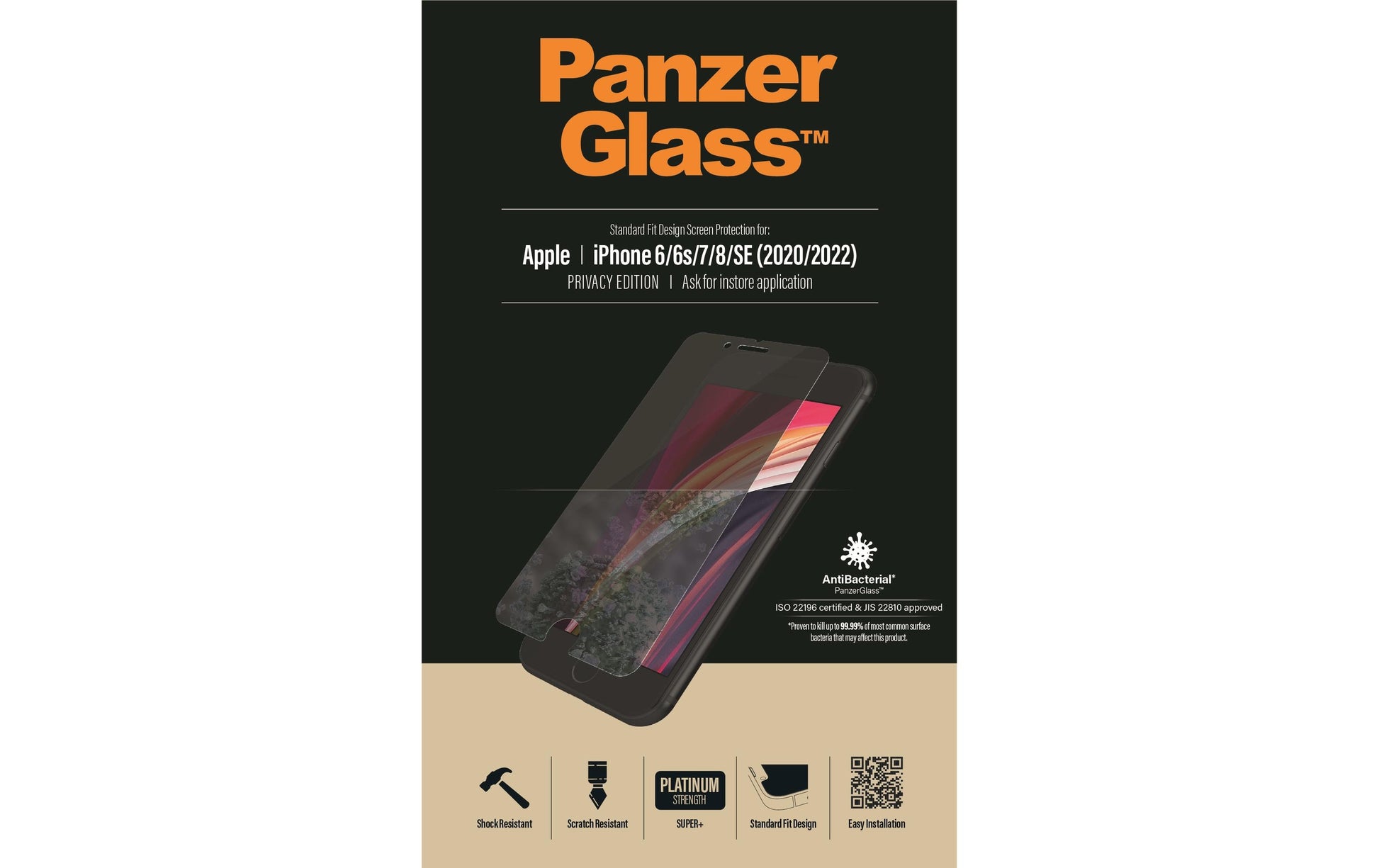 PanzerGlass Privacy-Filter (Panzerglas), Antibakteriell – für iPhone 6/6s/7 und andere