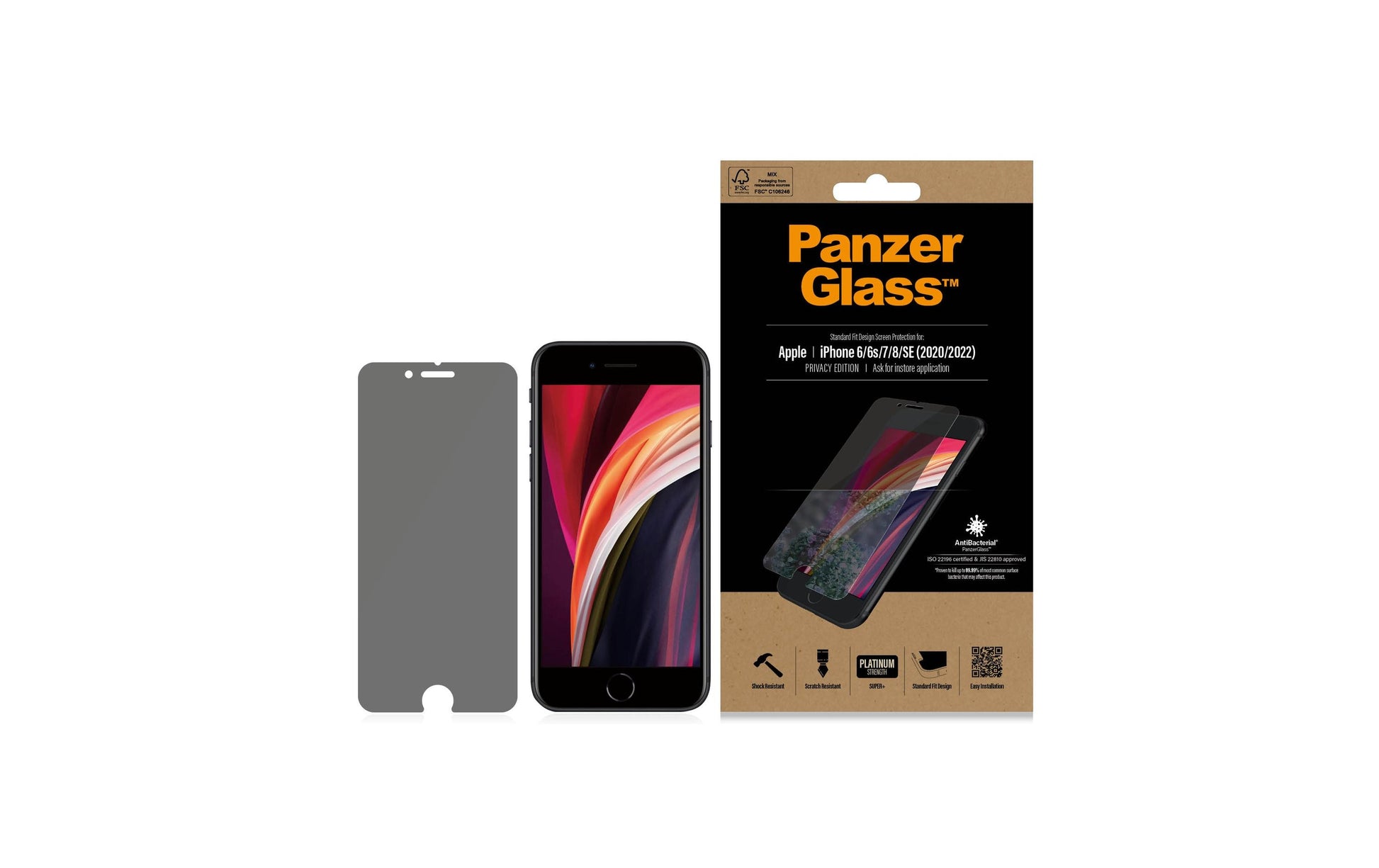 PanzerGlass Privacy-Filter (Panzerglas), Antibakteriell – für iPhone 6/6s/7 und andere