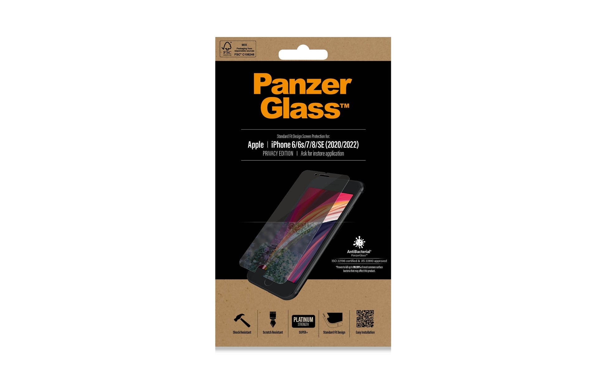 PanzerGlass Privacy-Filter (Panzerglas), Antibakteriell – für iPhone 6/6s/7 und andere