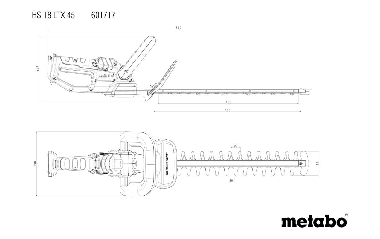 Metabo HS 18 LTX 45 Akku-Heckenschere – 18 V – Schwertlänge 450 mm – Solo – CAS
