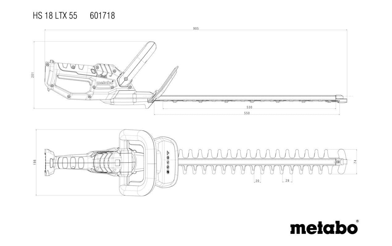 Metabo HS 18 LTX 55 Akku-Heckenschere – 18 V – 550 mm Schwert – 2×2,0 Ah & Ladegerät – CAS