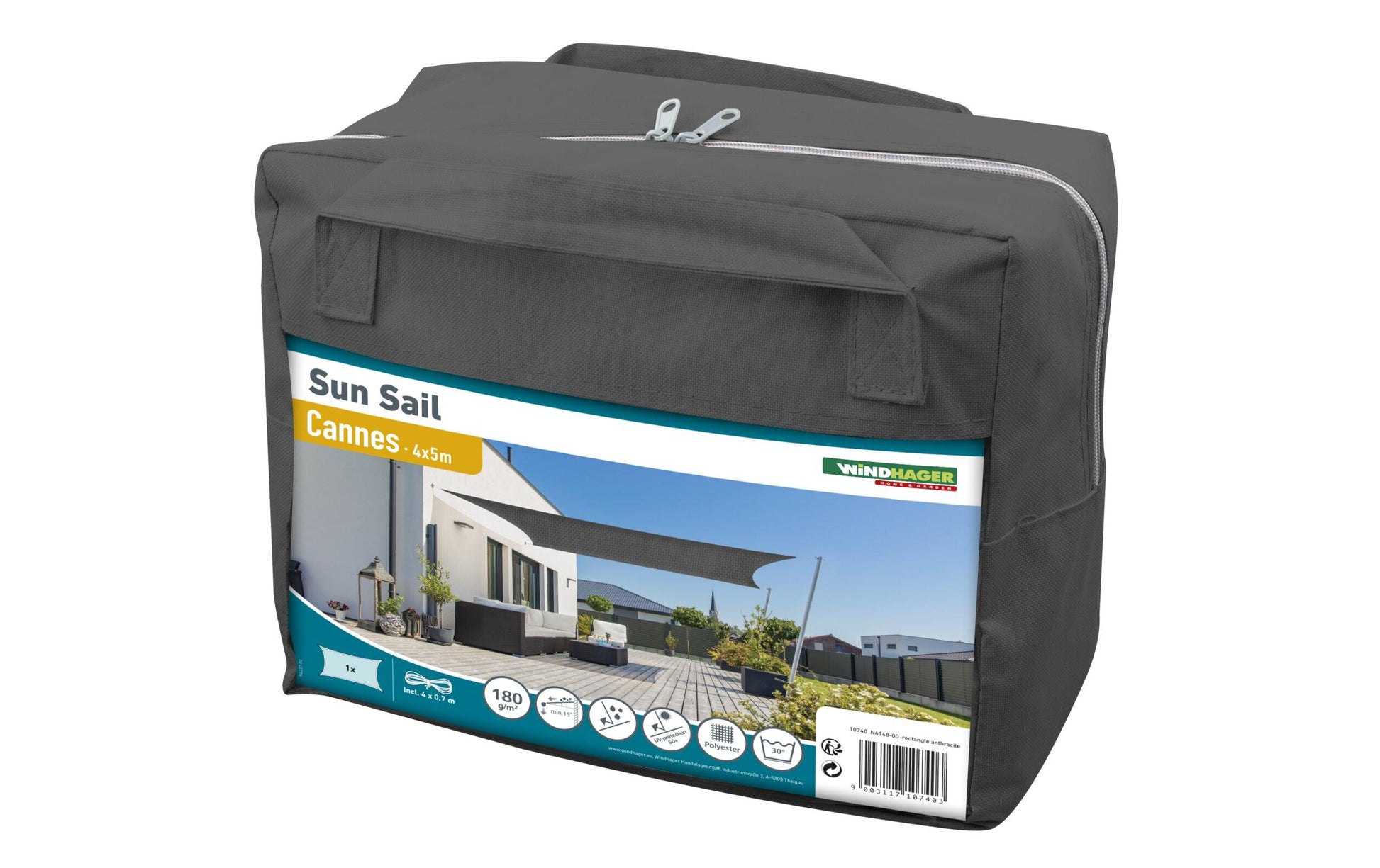 Windhager Sonnensegel – 300 × 200 cm, grau, Polyester