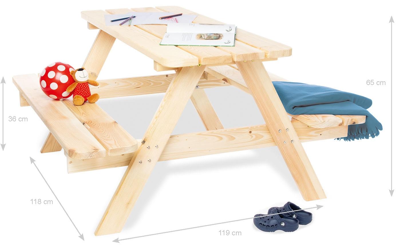 Pinolino Kinderträume Bistro-Set – Natur – Holz – Tisch 119 × 118 × 65 cm