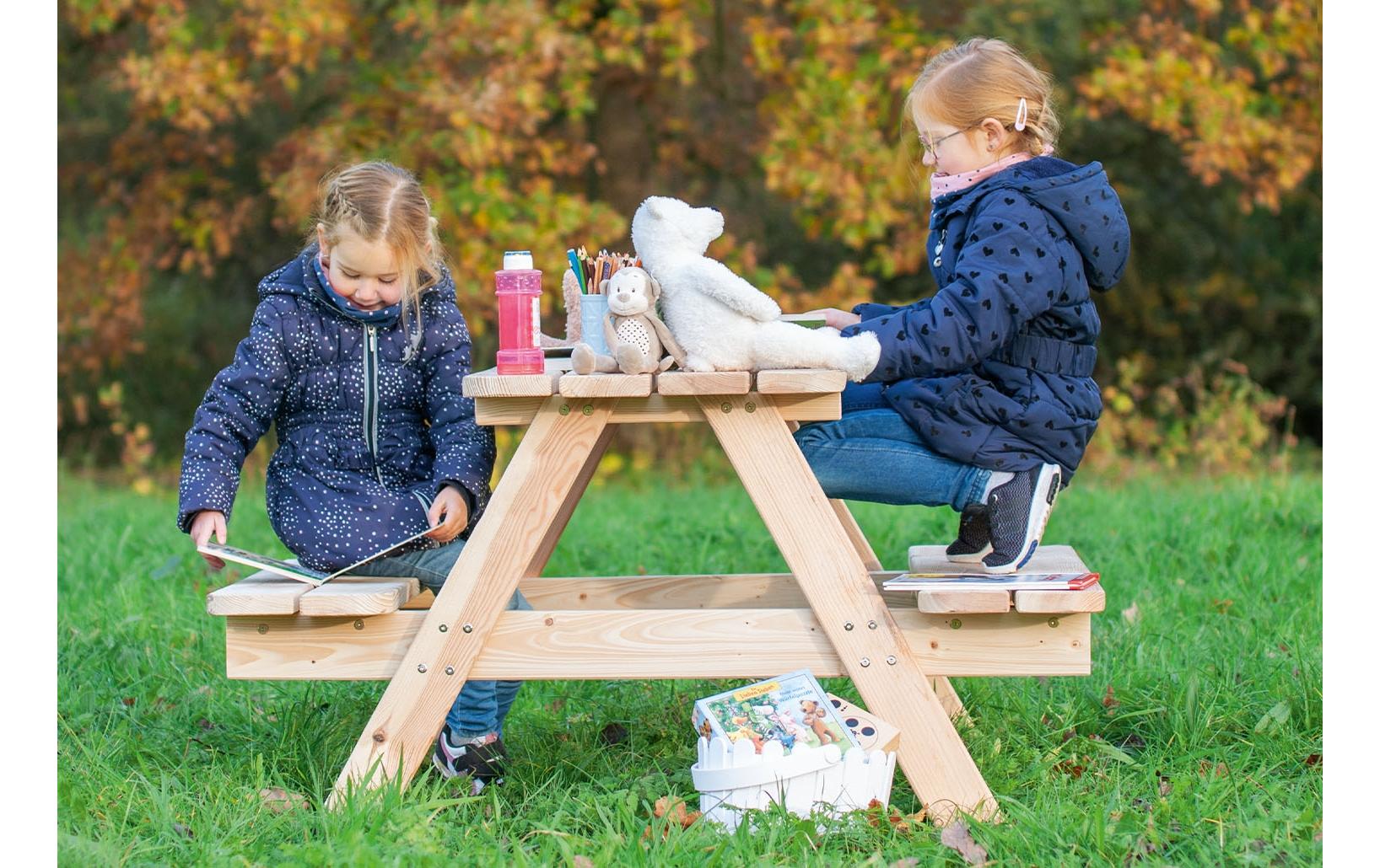 Pinolino Kinderträume Bistro-Set – Natur – Holz – Tisch 119 × 118 × 65 cm