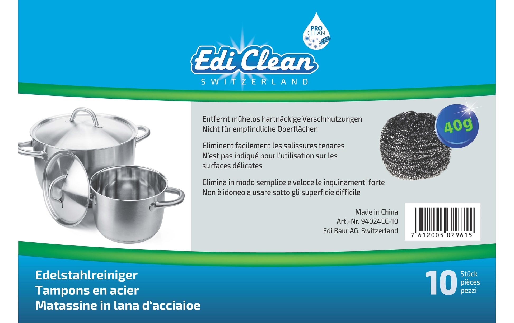 Edi Baur Edelstahlschwamm – Edelstahl, für Pfannen, 7 × 7 × 5 cm, silber, 10 Stk.