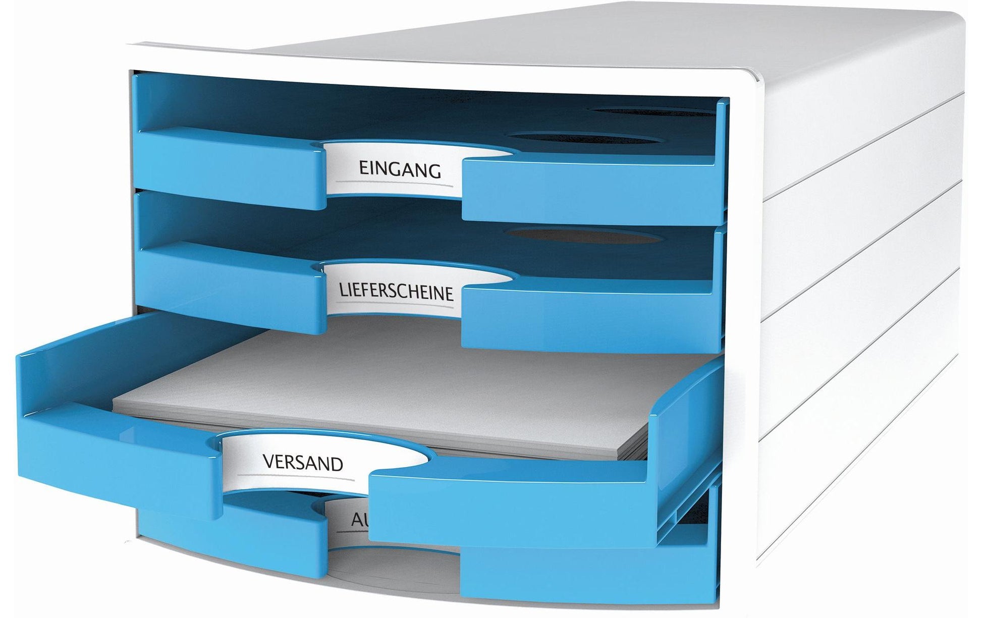 HAN Schubladenbox IMPULS – 4 Schubladen, A4/C4, Polystyrol, Hellblau