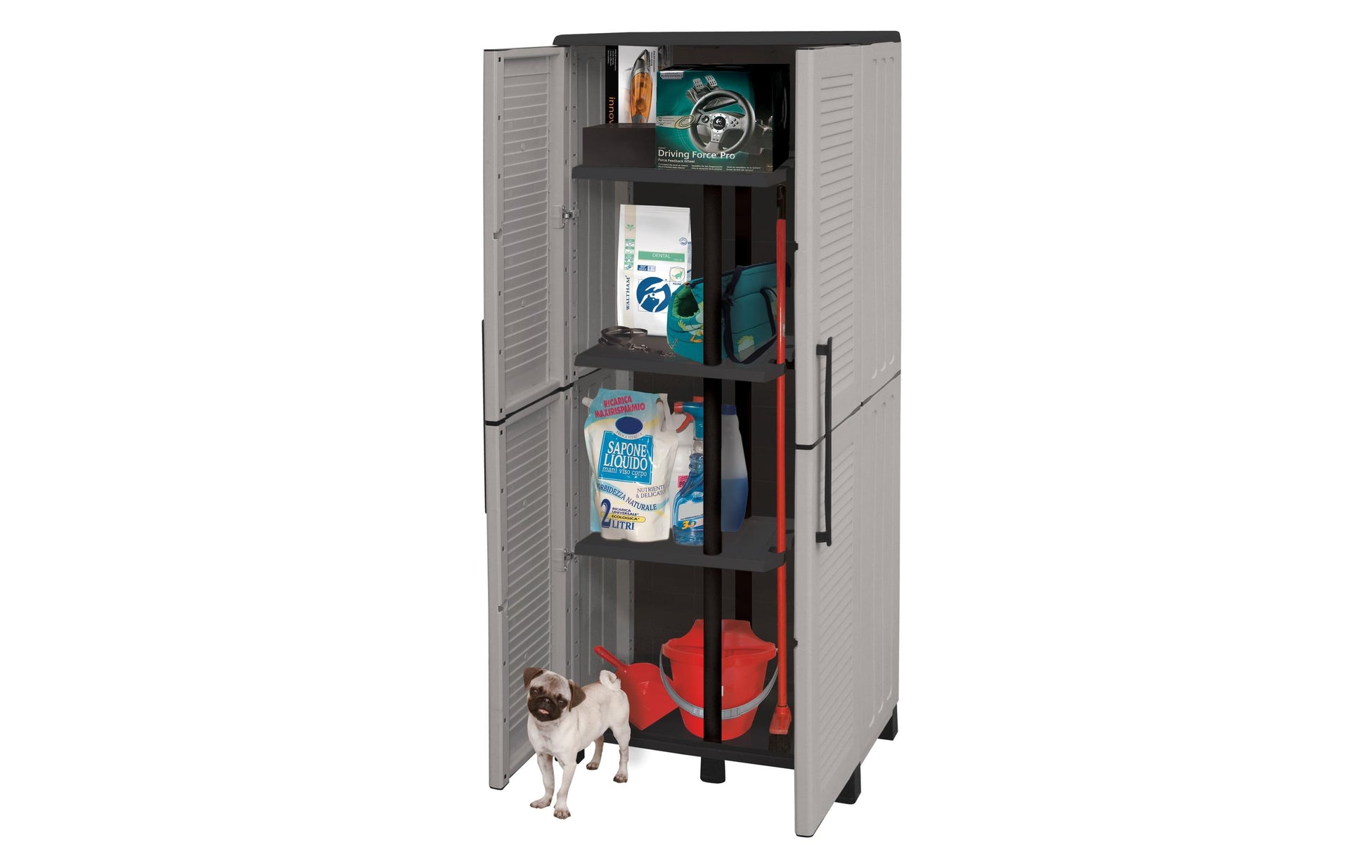 Art plast ArtPlast F70/PS/S – Gartenschrank, 3 Tablare, 680 × 370 × 1690 mm, Hellgrau, Polypropylen