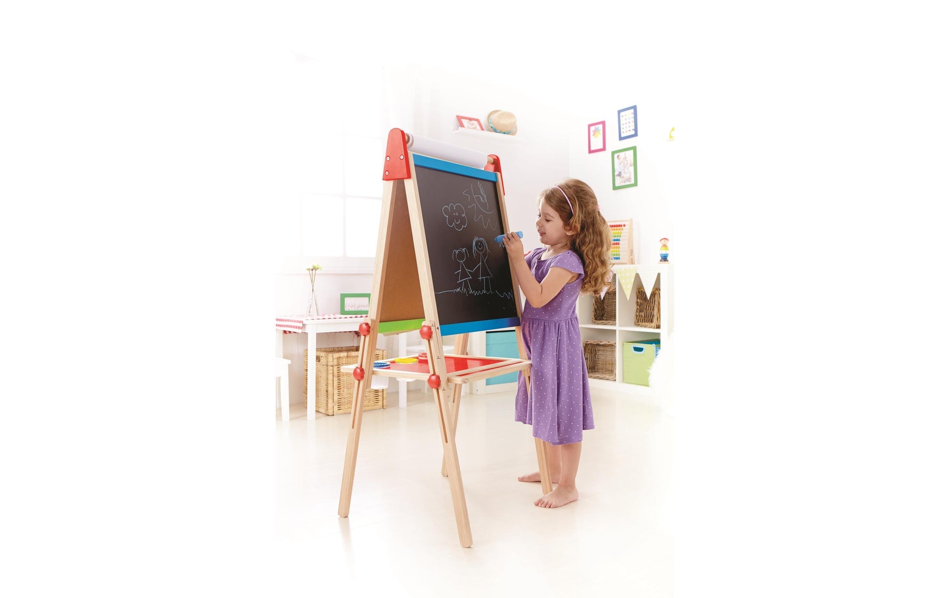 Hape Kinder-Kreidetafel – 550 × 1100 mm – Holz/ABS, mehrfarbig – doppelseitig, magnethaftend, für Kreide