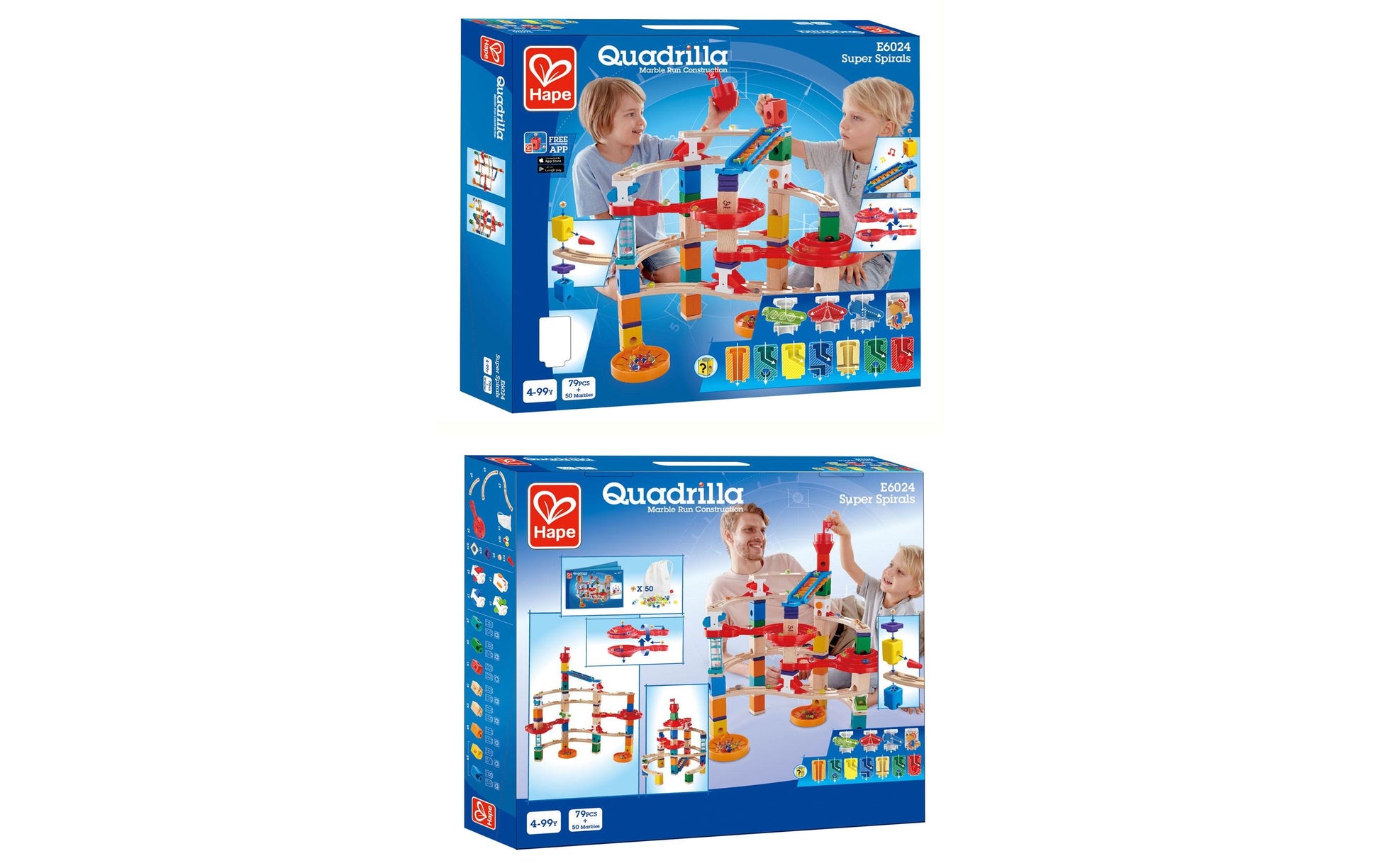 Hape QUADRILLA Super Spiralburg Murmelbahn – 129-teilig – ab 4 Jahren – Kunststoff, Glas, Holz – mehrfarbig